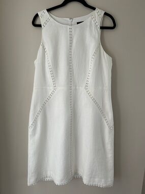 Ann Taylor White Sleeveless lined Linen Dress